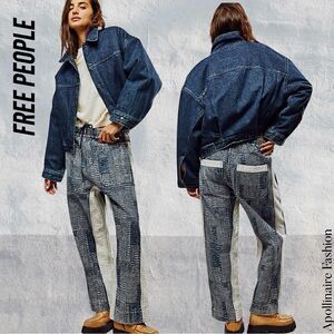 WE THE FREE MISFIT BORO REVERSIBLE HAREM JEANS IN NAVY WHITE COMBO NEW